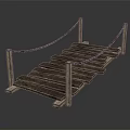 Wooden Bridge Structure With Wooden Planks Wooden Posts And Rope Railings