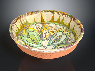 Sculpted Ceramic Bowl With Handcrafted Colorful Patterns And Decorative Traditional Design 3d model
