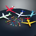 Colorful Toy Planes And Cars On Black Round Table Furniture