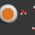 Medical Device Medicine Bottle With White Body Orange Cap Label And Red White Capsules