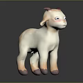 Cute Cartoon Style Lamb with White Body Red Ears Horns and Hooves 3D Model Toy