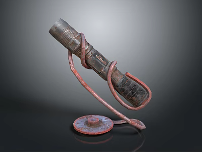 Rusted Metal Device With Curved Bracket And Circular Base On Display Stand 3d model