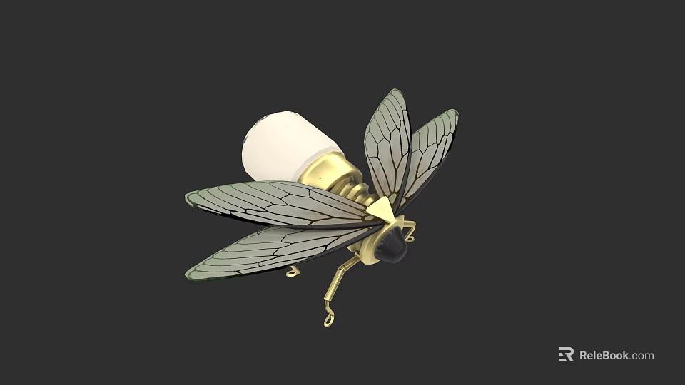 Insect Shaped Decorative Light With Golden Body White Bulb And Wings 3d model 