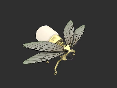 Insect Shaped Decorative Light With Golden Body White Bulb And Wings 3d model