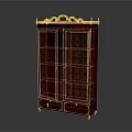 Elegant Red Classic Carved Cabinets With Double Doors And Lattice Design Bottom Drawers