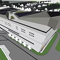 Modern Architectural Building Design With Geometric Roof Solar Panels And Green Surroundings
