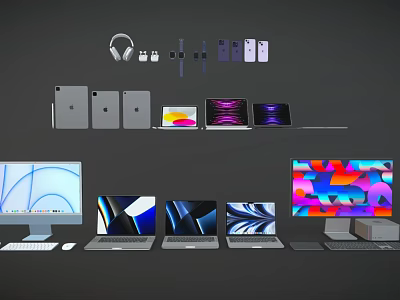 Modern Laptop And Desktop Computer Series With Various Models And Colorful Displays 3d model