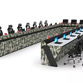 Control Room with Camouflage Console Multiple Monitors and Black Office Chairs 3d model