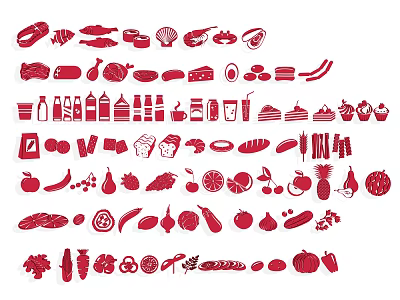 Decorative Red Food Icons Wall Decor with Culinary Elements for Kitchen 3d model