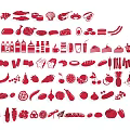 Decorative Red Food Icons Wall Decor with Culinary Elements for Kitchen