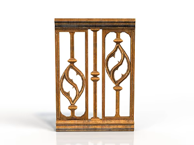 Elegant Wooden Furniture Railing With Intricate Carved Patterns And Golden Finish 3d model