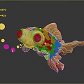Vibrant Orange Cartoon Fish with Large Eyes Colorful Fins and Bubbles Underwater