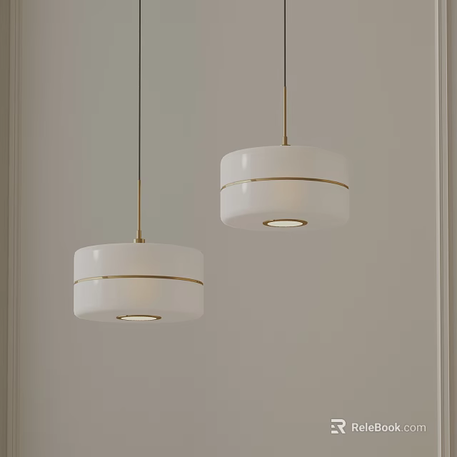 Modern Pendant Lights With White Shades And Golden Accent Lines Hanging From Ceiling 3d model 
