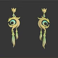 Elegant Golden Earrings Featuring Blue Gem And Pink Feather Tassels Design