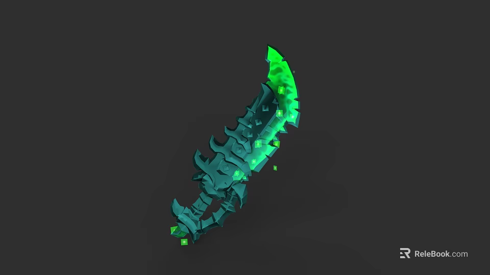 Fantasy Weapon Featuring Green Glowing Serrated Blade And Decorative Details 3d model 