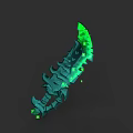 Fantasy Weapon Featuring Green Glowing Serrated Blade And Decorative Details