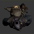 3D Model Military Style Uniformed Character In Long Coat With Feathered Hat Spear And Backpack