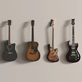 Musical Instruments And Art Supplies With Various Hanging Guitars On Wall