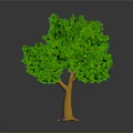 3D Scene Component Tree With Green Leaves Brown Trunk Yellow Base And Purple Decorations
