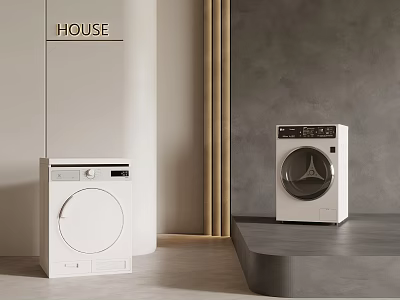 Modern White Washing Machines in Minimalist Home Interior With Sleek Design 3d model