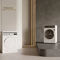 Modern White Washing Machines in Minimalist Home Interior With Sleek Design
