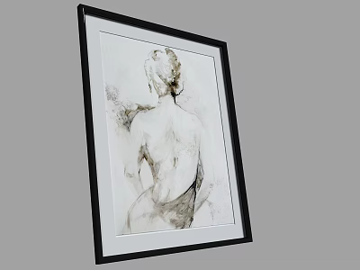 Black Framed Charcoal Sketch Of Female Back Figure Wall Art Decor 3d model