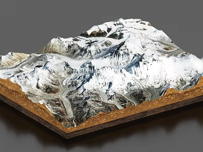 Scenic Mountain Landscape With Snow Covered Peaks Detailed Terrain Texture And Brown Base Model 3d model
