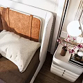Elegant Modern Bedroom Interior With Brown Headboard White Wardrobes And Striped Rug