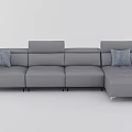 Modern Gray Leather Leisure Sofa Set With Checkered Pillows L shaped Design 3d model
