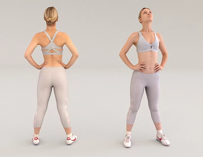 Fit Woman In Gray Sportswear Front And Back View Fitness Posing 3d model