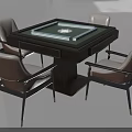 Square Entertainment Table With Green Surface And Four Light Colored Armchairs 3d model