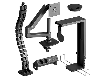 Adjustable Computer Monitor Stand With Ergonomic Desk Mount And Cable Management Accessories 3d model