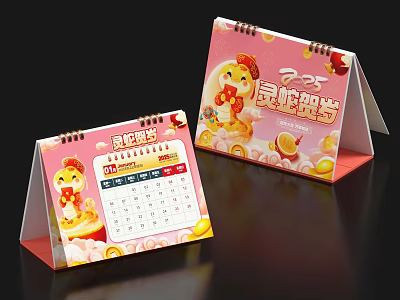 2025 Cute Snake Themed Desk Calendar With Pink Background Date Display And Decorative Elements 3d model