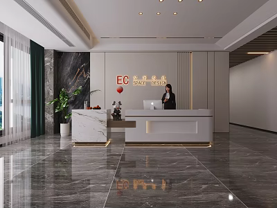 Sleek Modern Office Reception Area With Marble Front Desk And High End Interior Design 3d model