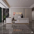 Sleek Modern Office Reception Area With Marble Front Desk And High End Interior Design