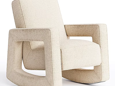 Modern Beige Fabric Leisure Chair With Square Arms And Clean Lines Design 3d model