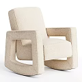 Modern Beige Fabric Leisure Chair With Square Arms And Clean Lines Design