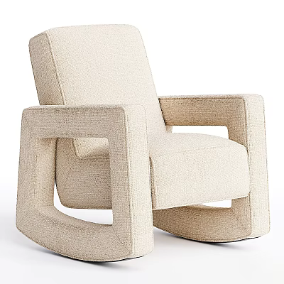 Modern Beige Fabric Leisure Chair With Square Arms And Clean Lines Design 3d model