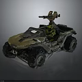Sand Colored Off Road Vehicle With Open Structure Mounted Weapon And Green Clad Driver 3d model