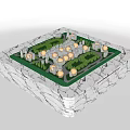 Professional Commercial Equipment For Architectural Model With Square Base Green Areas And White Buildings