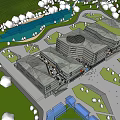 Modern Commercial Complex Architectural Design With Open Plaza Lighting Effects And Surrounding Greenery