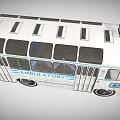 Retro Ambulatory Bus Featuring Medical Cross Symbol And Blue White Exterior Design