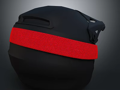 Tactical Military Helmet With Black Shell And Red Woven Strap For Combat Use 3d model