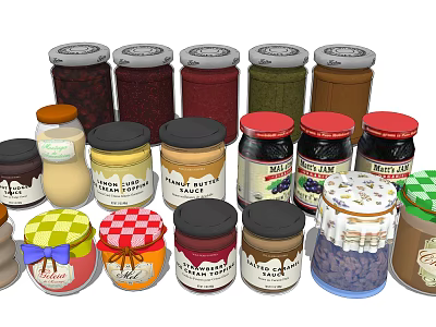 Assorted Jars of Food Featuring Jam Peanut Butter With Various Colors Labels 3d model