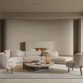 Modern Living Room Interior With Large Sofa Accent Chairs Coffee Table Fireplace And Neutral Tones