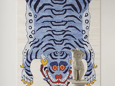 Square Rug With Blue White Tiger Pattern Red Face And Yellow Claws Design 3d model