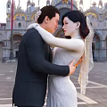 Couple Embracing In Front Of St Marks Basilica In Wedding Attire