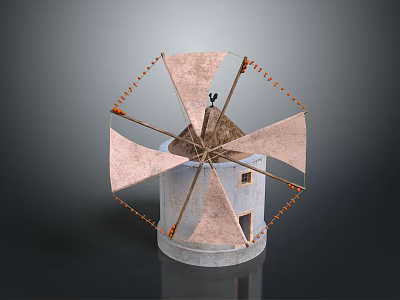 Traditional Windmill With Pink Blades White Base And Small Window Classic Design Structure 3d model