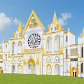 Ancient Historic Building With White Yellow Exterior Gothic Spires And Arched Windows