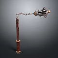 Medieval Weapon With Decorative Metal Chain Wooden Handle And Ornate Head